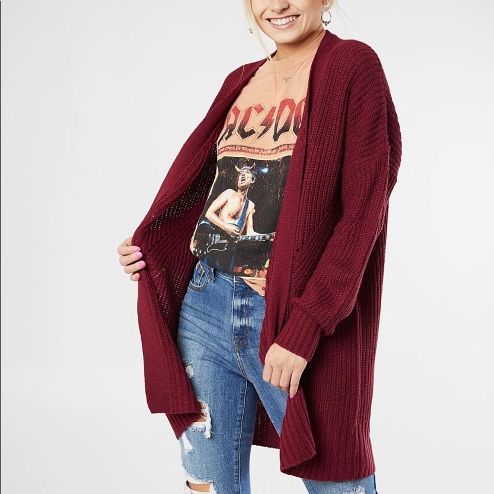Burgundy Belford Pointelle Knit Cardigan Sweater